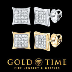 10K Gold Diamond Stud Earrings  Square Kite Shape Pave-Set Studs  1/10 CTW Natural Diamonds  Screw Back Closure