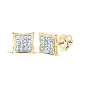 10K yellow gold kite square pave diamond stud earrings with screw back posts