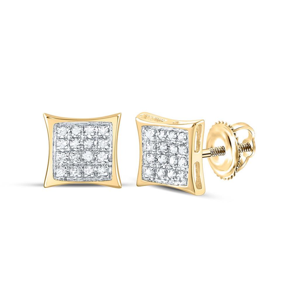 10K Gold Diamond Stud Earrings  Square Kite Shape Pave-Set Studs  1/10 CTW Natural Diamonds  Screw Back Closure