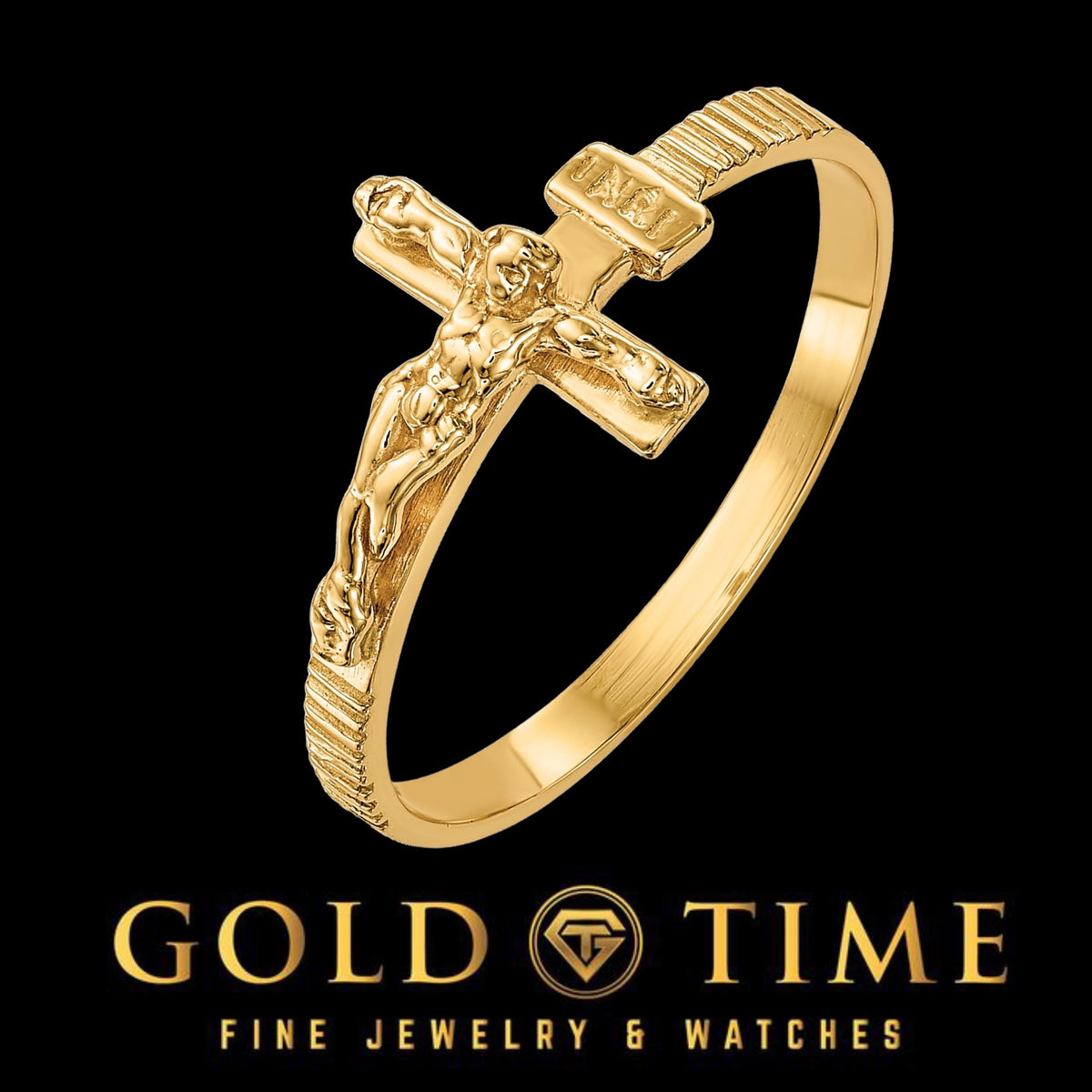 10k or 14k Solid Gold Jesus Crucifix Ring  Religious Yellow Gold Band  Cross Ring for Women  Christian Jewelry  Sizes 4 to 8