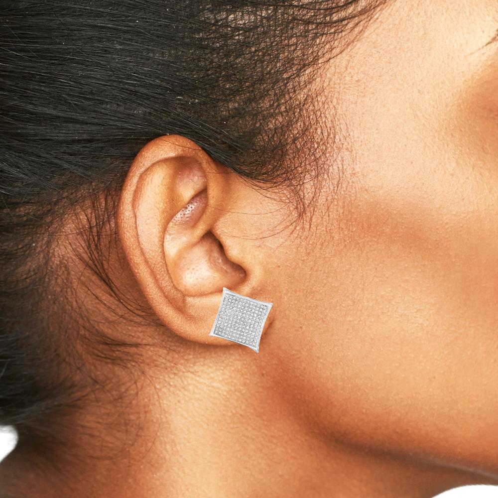 10K Gold Diamond Kite Earrings  7/8 CTTW Micro-Pavé Square Studs  Natural Diamonds, 10K Yellow or White Gold, 15.5mm