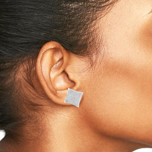 White gold 15.5mm diamond kite stud worn on the ear, second model