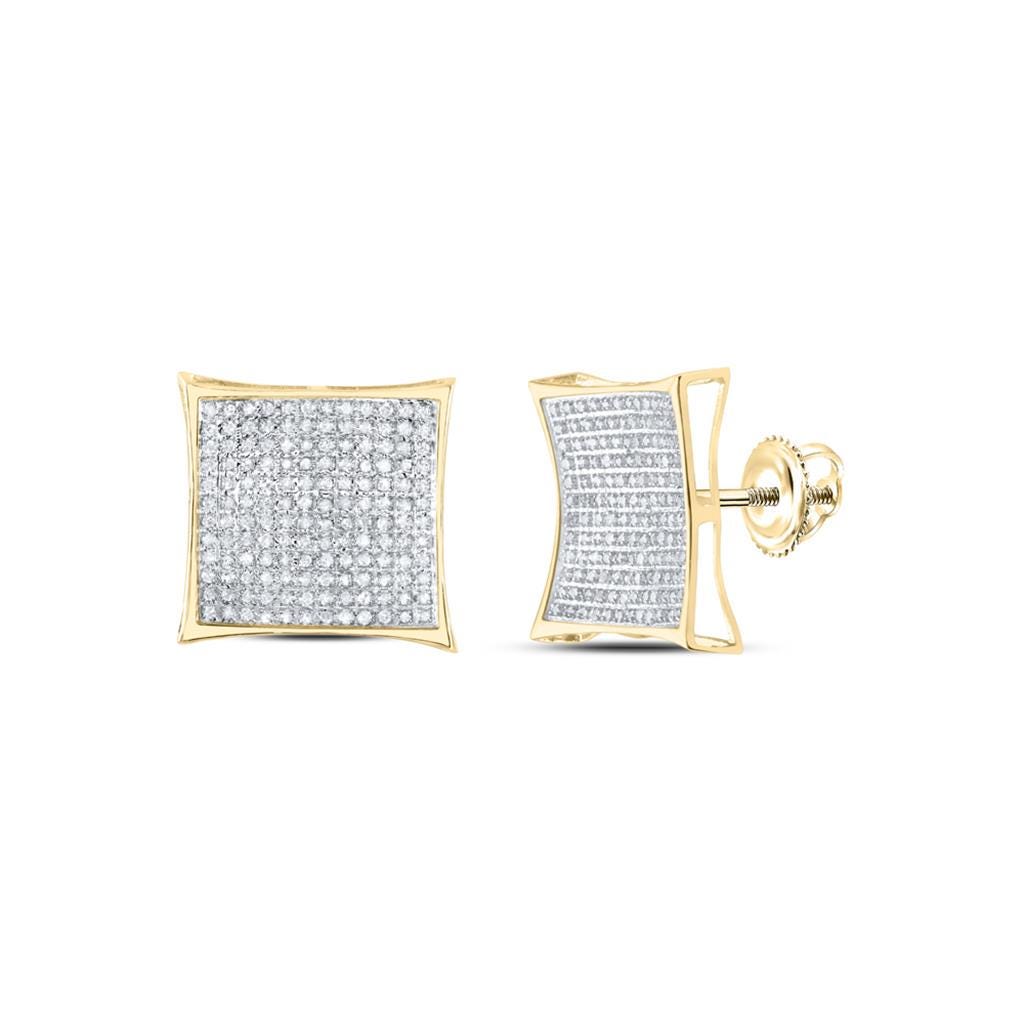 10K Gold Diamond Kite Earrings  7/8 CTTW Micro-Pavé Square Studs  Natural Diamonds, 10K Yellow or White Gold, 15.5mm