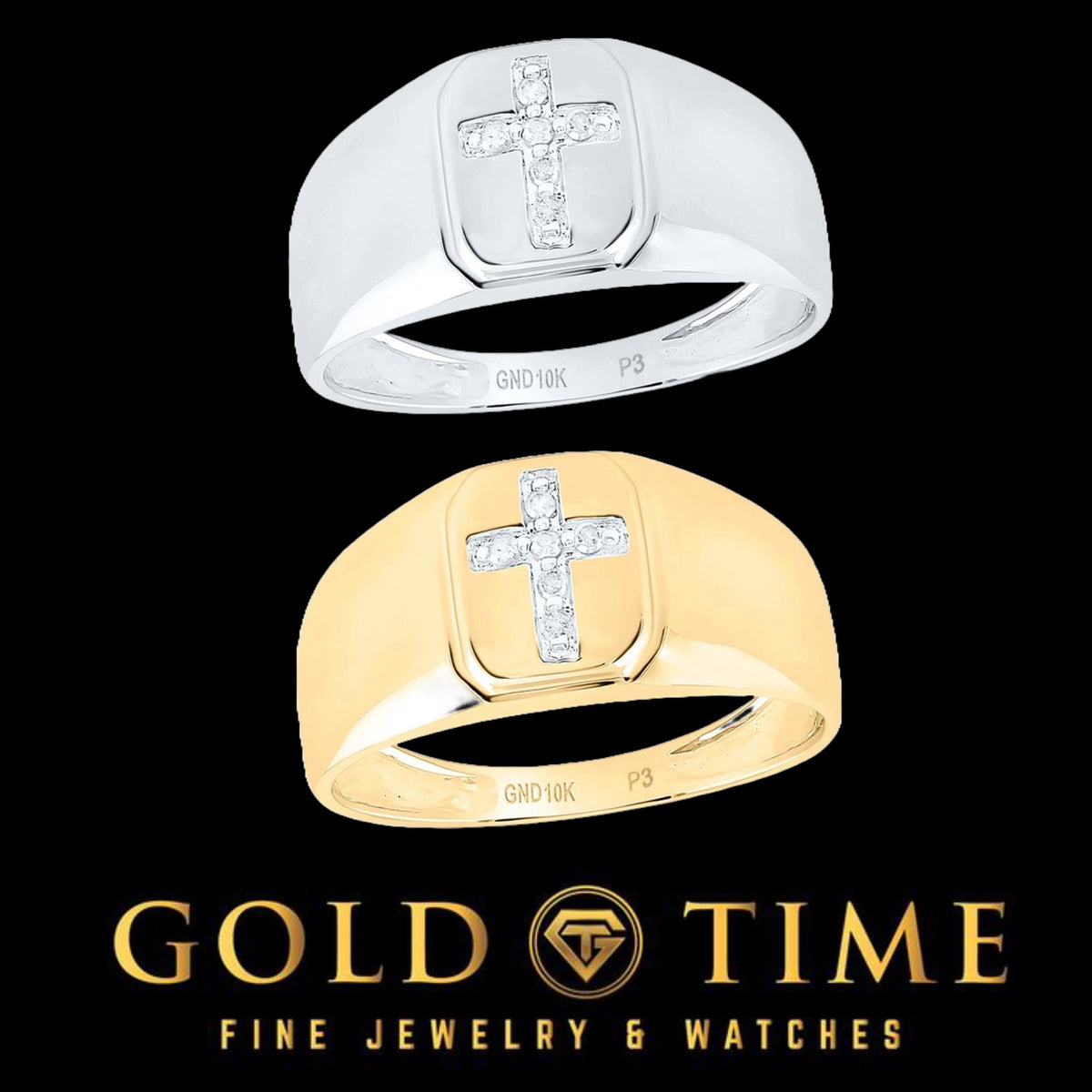 Mens 10K Gold and Diamond Cross Ring - Religious and Faith Jewelry
