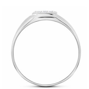 White gold diamond cross ring shown face on to display the band shape