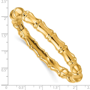 14K gold bamboo bangle shown beside a ruler, measuring about 2.25 inches across