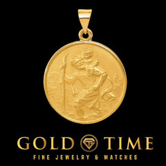 18K Solid Gold Saint Christopher Pendant Medal Necklace for Men Women  Religious Charm in 17mm or 29.5mm with Gift Box