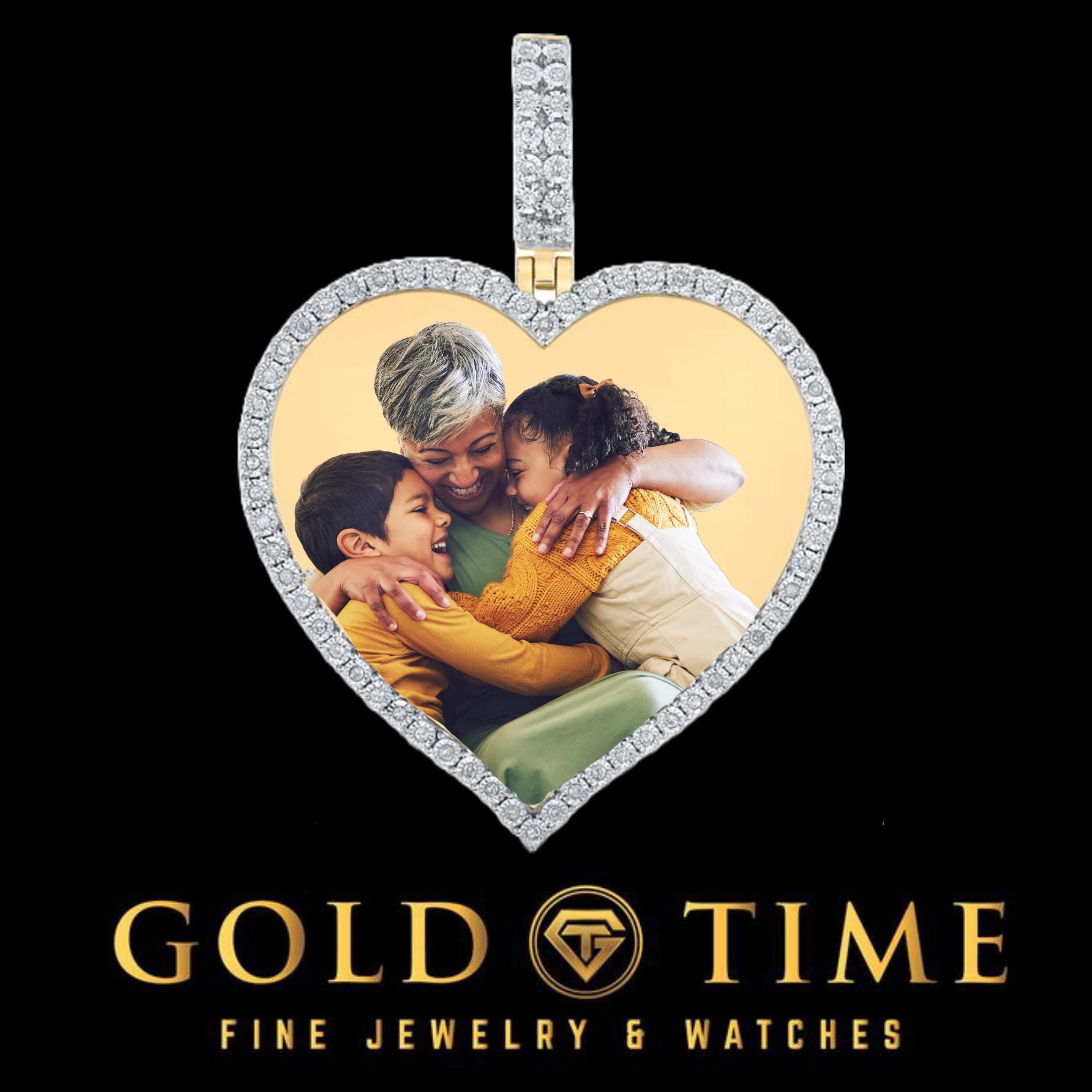 10K Gold Heart Pendant with Diamonds  1/5 Cttw Natural Diamonds, Memorial Photo Option, Engravable, Gift Box Included