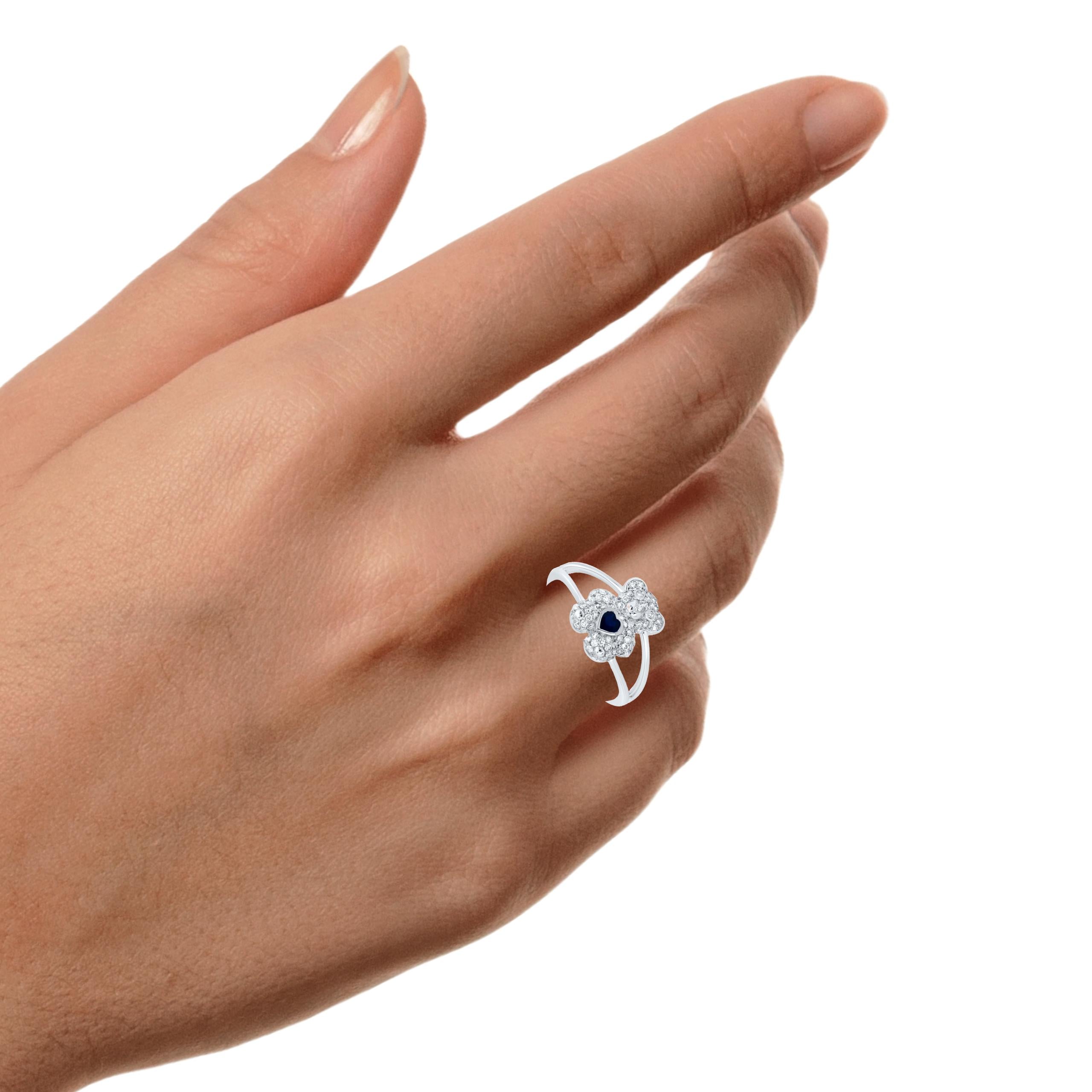 10k White Gold, Diamond, Sapphire Teddy Bear Jewelry Set  Pendant, Ring & Earrings  Natural Diamonds  Heart-Shaped Sapphire  Gift Ready