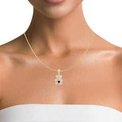 10k Yellow Gold, Diamond, Ruby Teddy Bear Jewelry Set  Pendant, Ring & Earrings  Natural Diamonds  Heart-Shaped Ruby  Gift Ready
