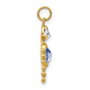 Side profile of gold boy birthstone charm showing the bezel-set stones and jump ring