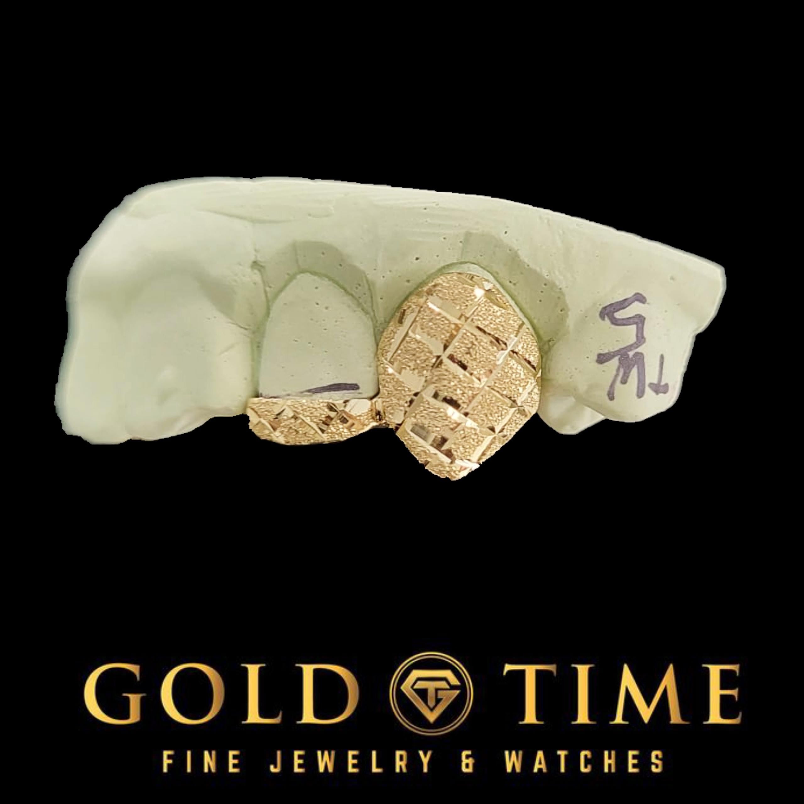 Custom 4-Piece Gold Grillz with Diamond-Cut Fangs and Trillion Dust - Handmade Personalized Grill - Solid Gold & Silver Options