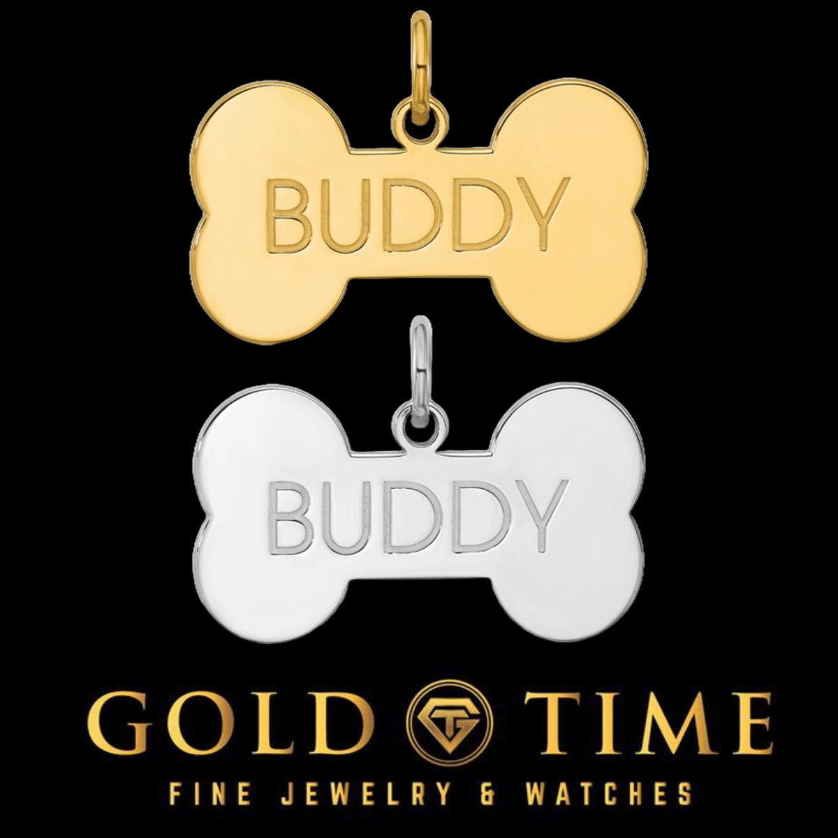 Personalized Bone-Shaped Pet ID Tag Pendant  Sterling Silver or Gold-Plated Charm with Custom Engraving  Available in Small or Large Sizes