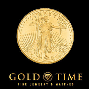 Close-up of the 1/10 oz American Eagle gold coin showing Lady Liberty
