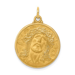 14K Solid Yellow Gold Jesus Medallion Pendant  Engravable Religious Charm with Gift Box, 28mm Length, 14K Gold Jewelry