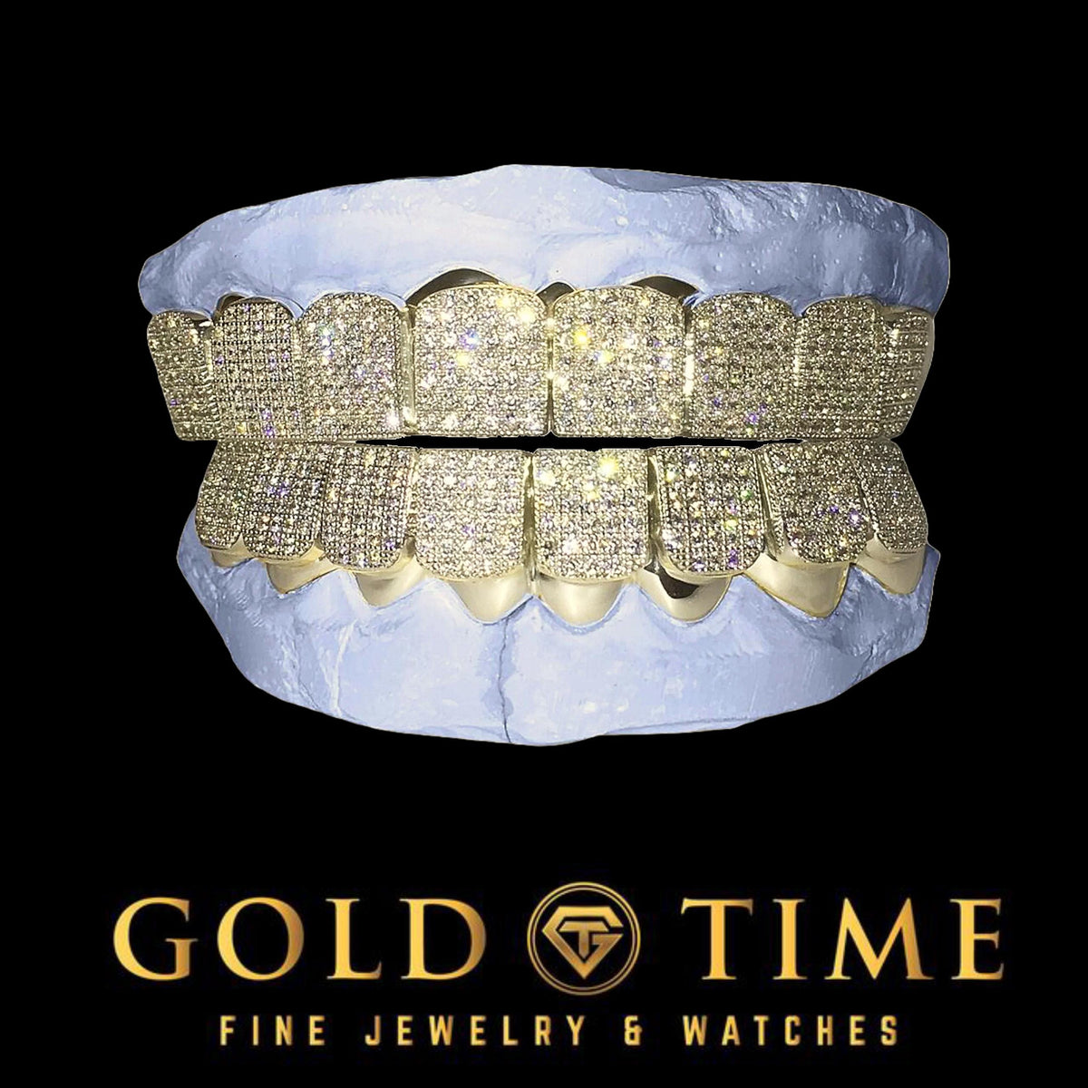 Custom 6 or 8-Piece CZ Block Silver Grillz  Made to Order  Available in Yellow, White, or Rose Plated Silver  Includes Impression Kit