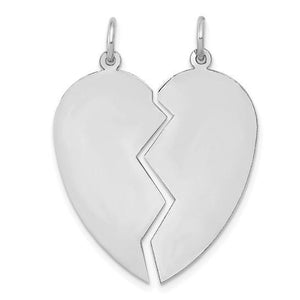 White gold broken heart pendant shown as two halves side by side, each with its own bail, Gold Time