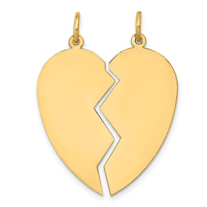 Yellow gold broken heart pendant shown as two halves side by side, each with its own bail, Gold Time