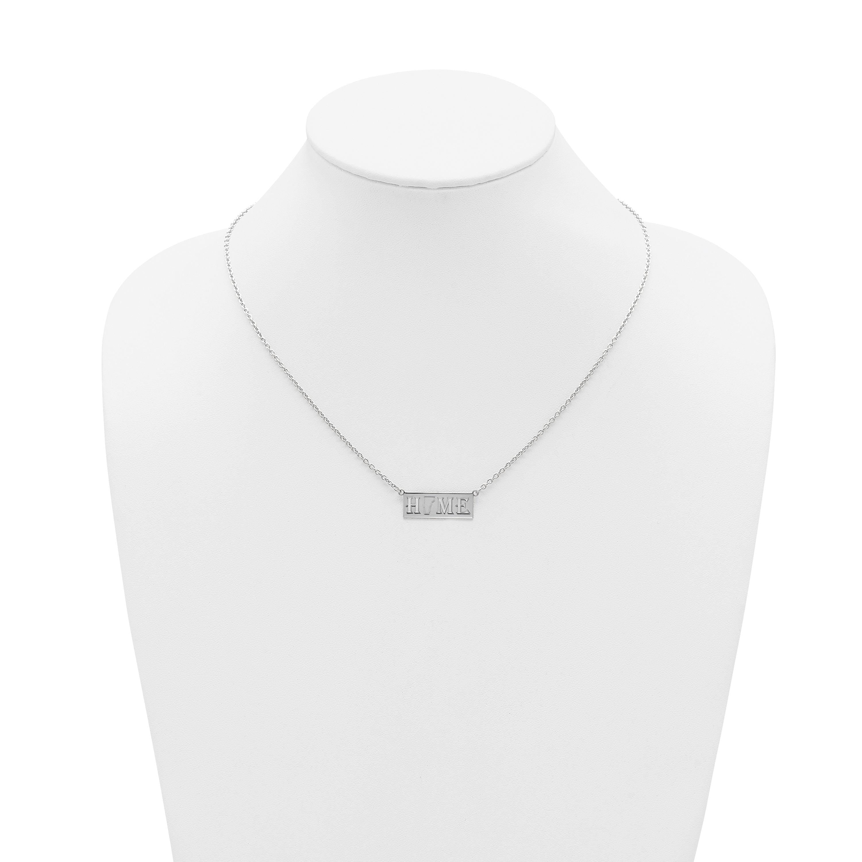 State 'HOME' Pendant Necklace  Sterling Silver, 10k, 14k Gold - Yellow, White, Rose  Dainty Design with Laser Engraving, 18-in Cable Chain