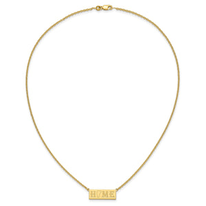 Full length view of gold state HOME bar necklace with cable chain and lobster clasp