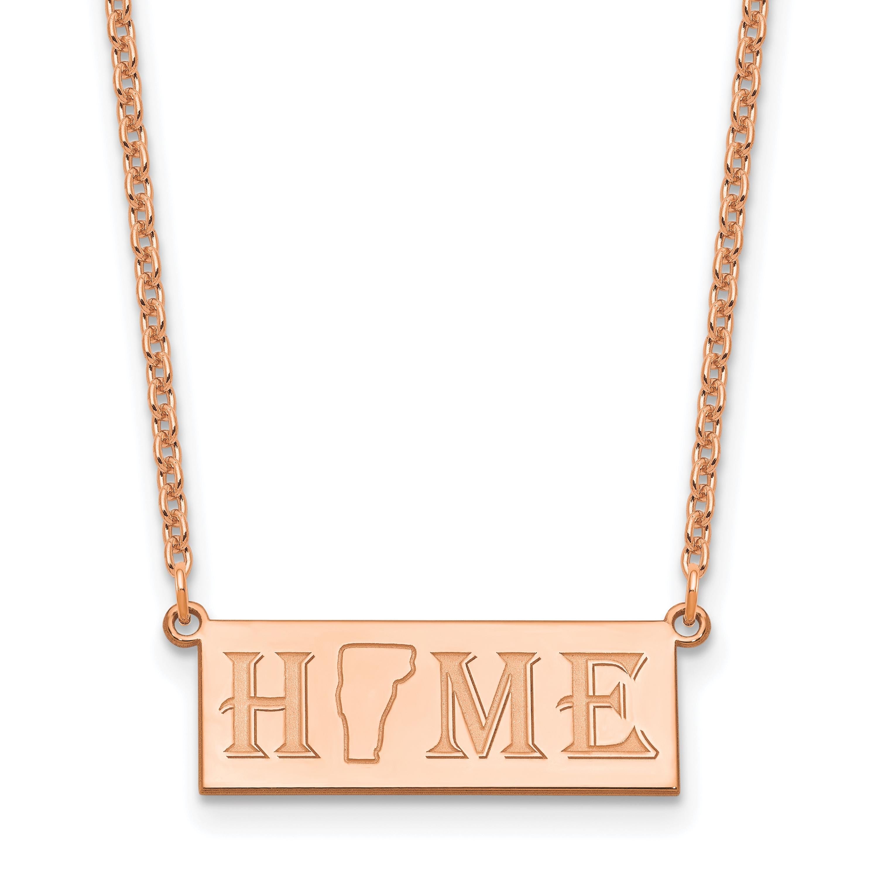 State 'HOME' Pendant Necklace  Sterling Silver, 10k, 14k Gold - Yellow, White, Rose  Dainty Design with Laser Engraving, 18-in Cable Chain