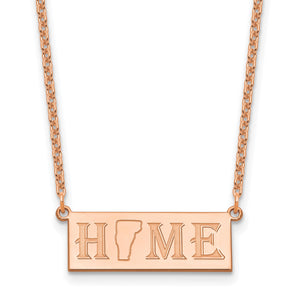 Rose gold HOME bar pendant necklace with a state silhouette cutout in place of the O