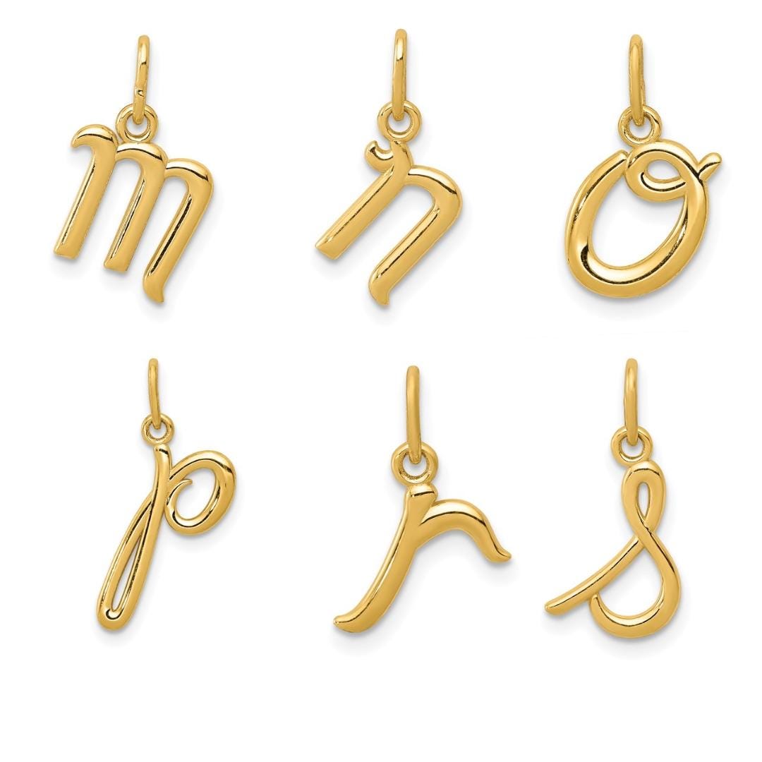 10k or 14k Yellow Gold Script Initial Charm Pendant  Lowercase Letter Necklace or Bracelet Charm  Dainty Custom Gold Jewelry Gift