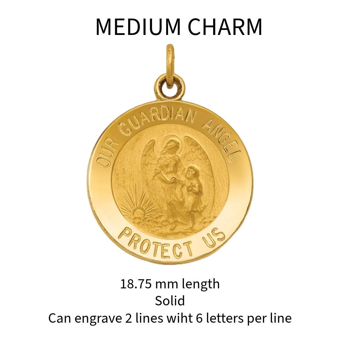 14K Gold Guardian Angel Pendant  Engravable Medal Charm  Small, Medium or Large  Religious Jewelry Gift  Solid or Hollow Options