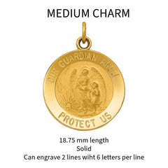 14K Gold Guardian Angel Pendant  Engravable Medal Charm  Small, Medium or Large  Religious Jewelry Gift  Solid or Hollow Options