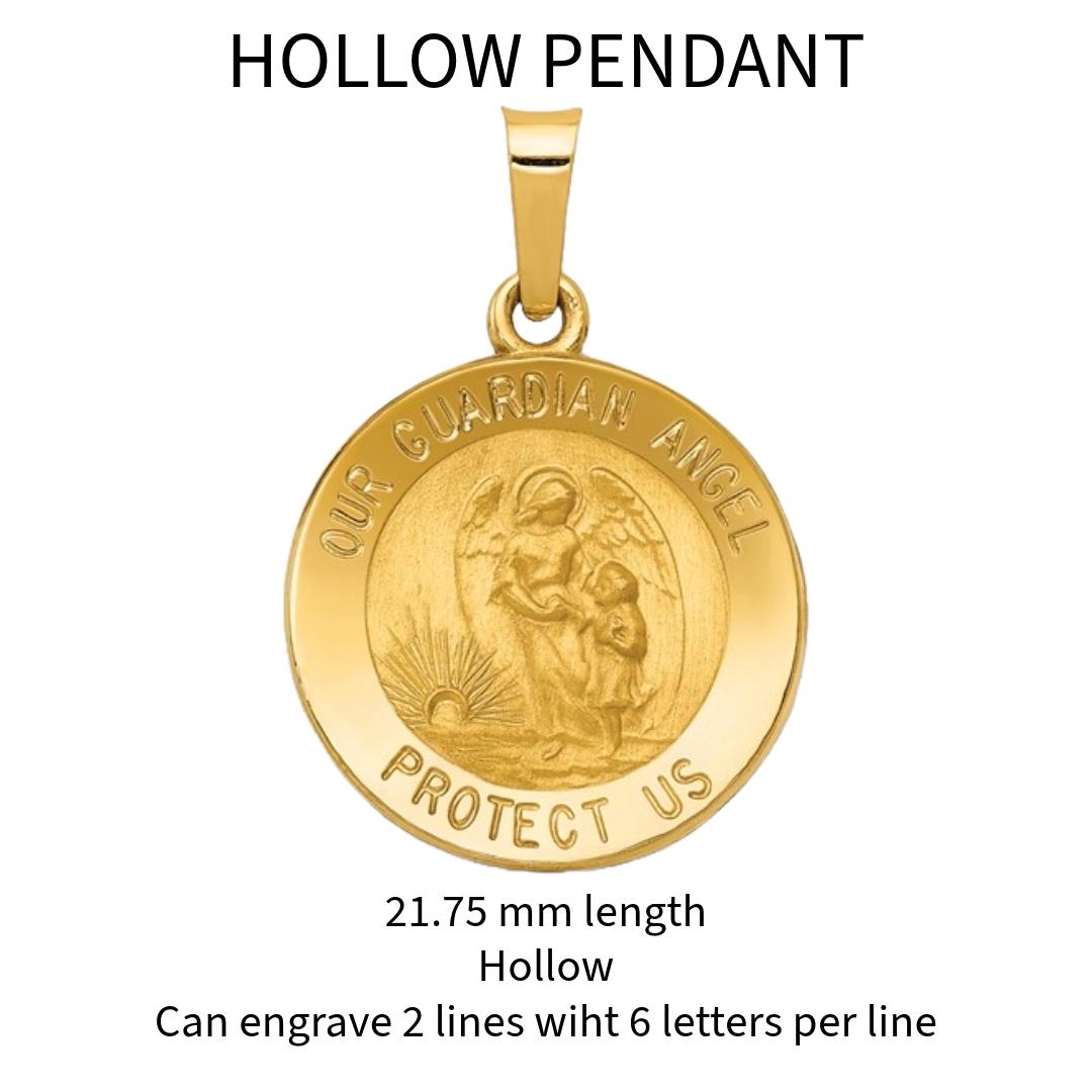 14K Gold Guardian Angel Pendant  Engravable Medal Charm  Small, Medium or Large  Religious Jewelry Gift  Solid or Hollow Options