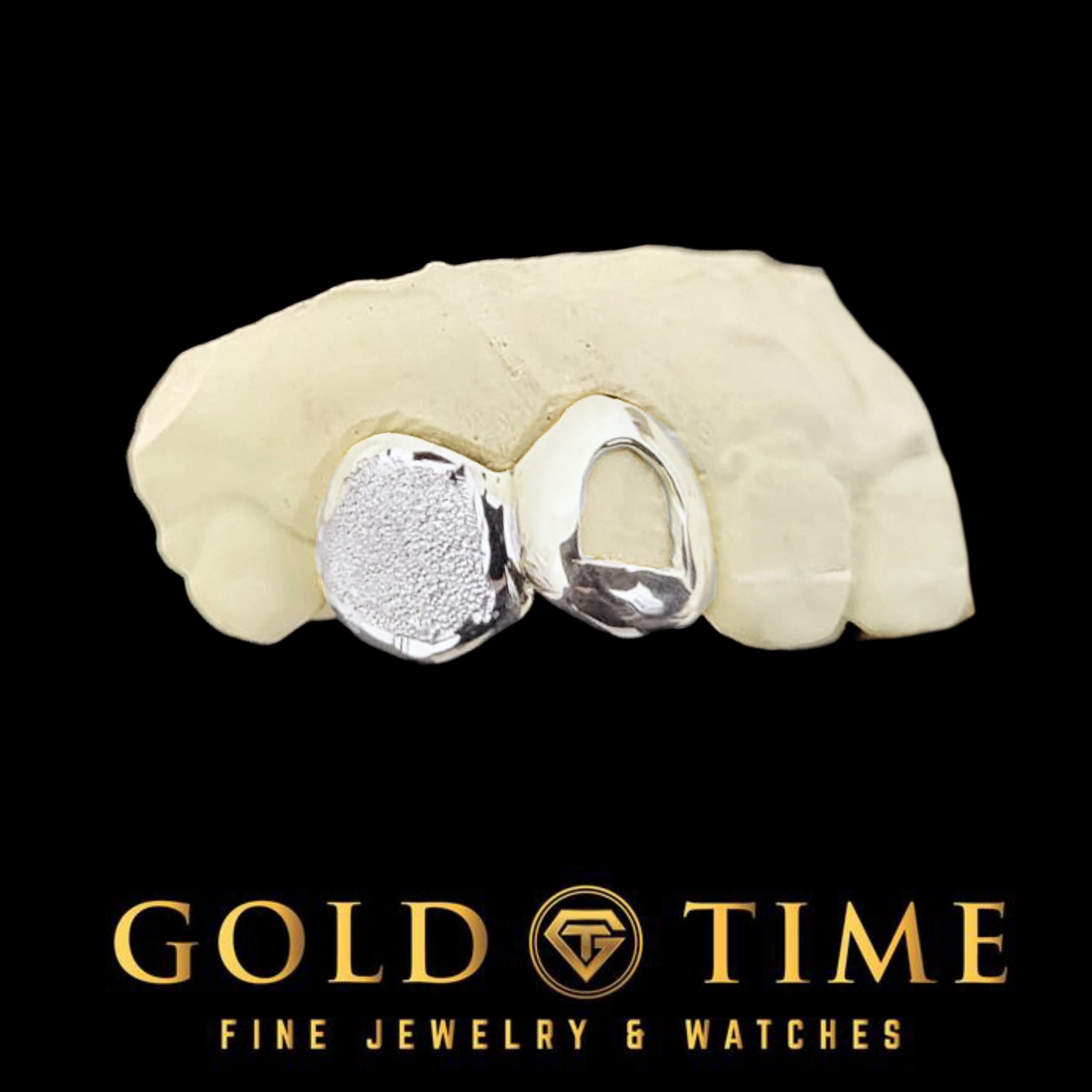 Double Cap Custom Grillz  Open Face Incisor & Diamond Dust Box Canine  Handmade Grillz with Impression Kit  Gold or Silver Options