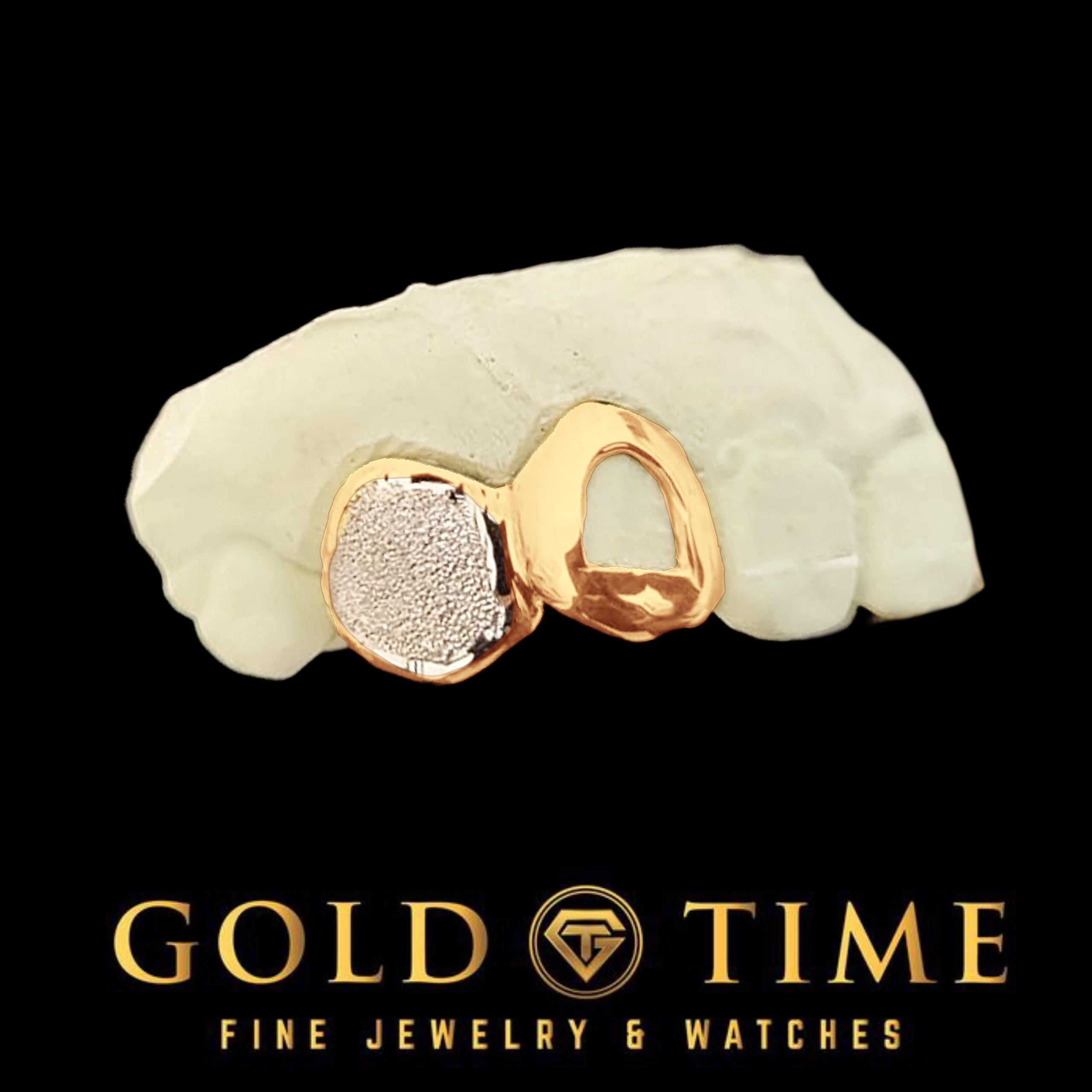 Double Cap Custom Grillz  Open Face Incisor & Diamond Dust Box Canine  Handmade Grillz with Impression Kit  Gold or Silver Options