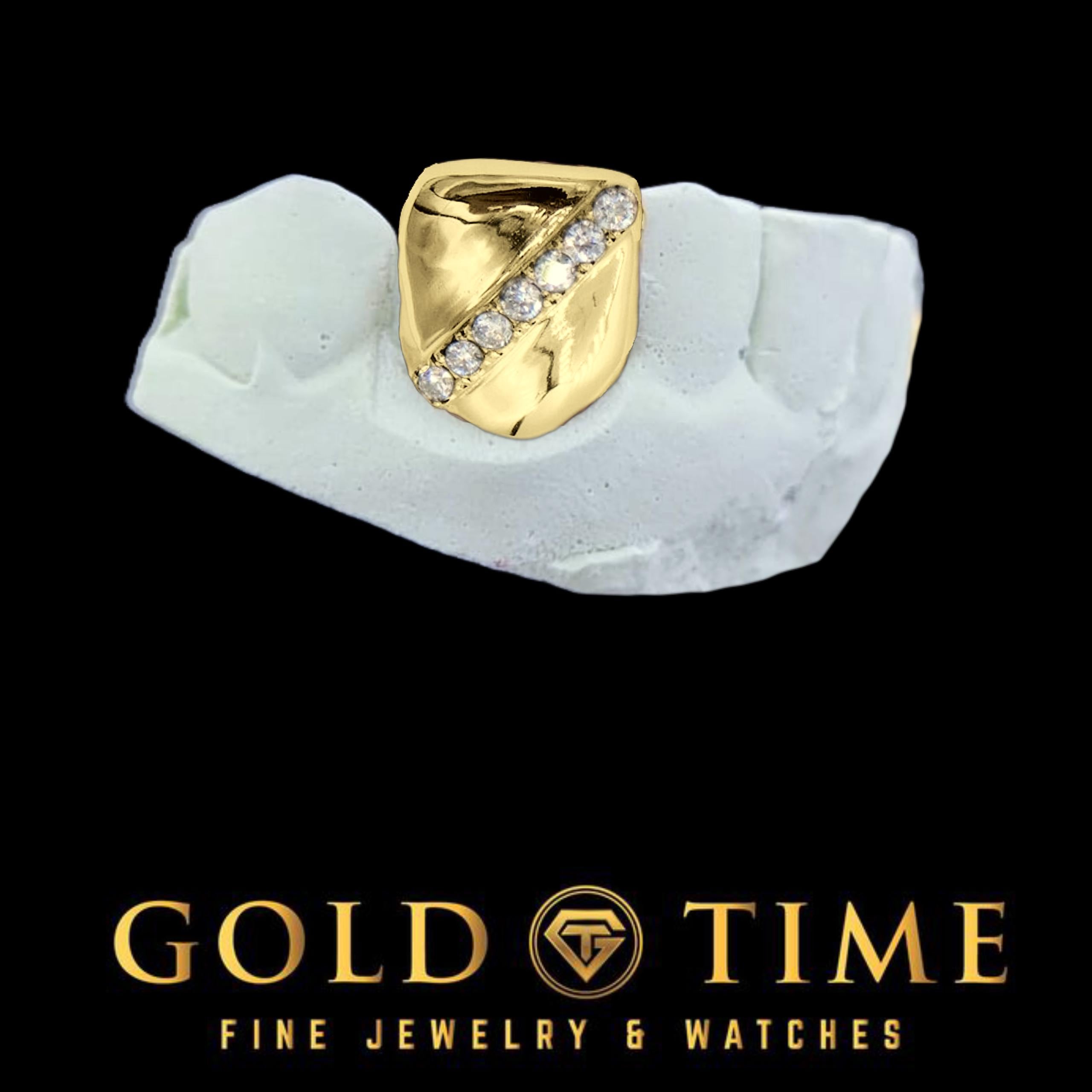 Custom Single Cap Grillz with Diagonal Moissanite Row  Silver or Gold Tooth Cap  Handmade Fit  Impression Kit Included  Made to Order