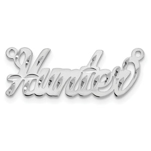 White Hunter cursive nameplate with diamond-cut texture, close-up on white