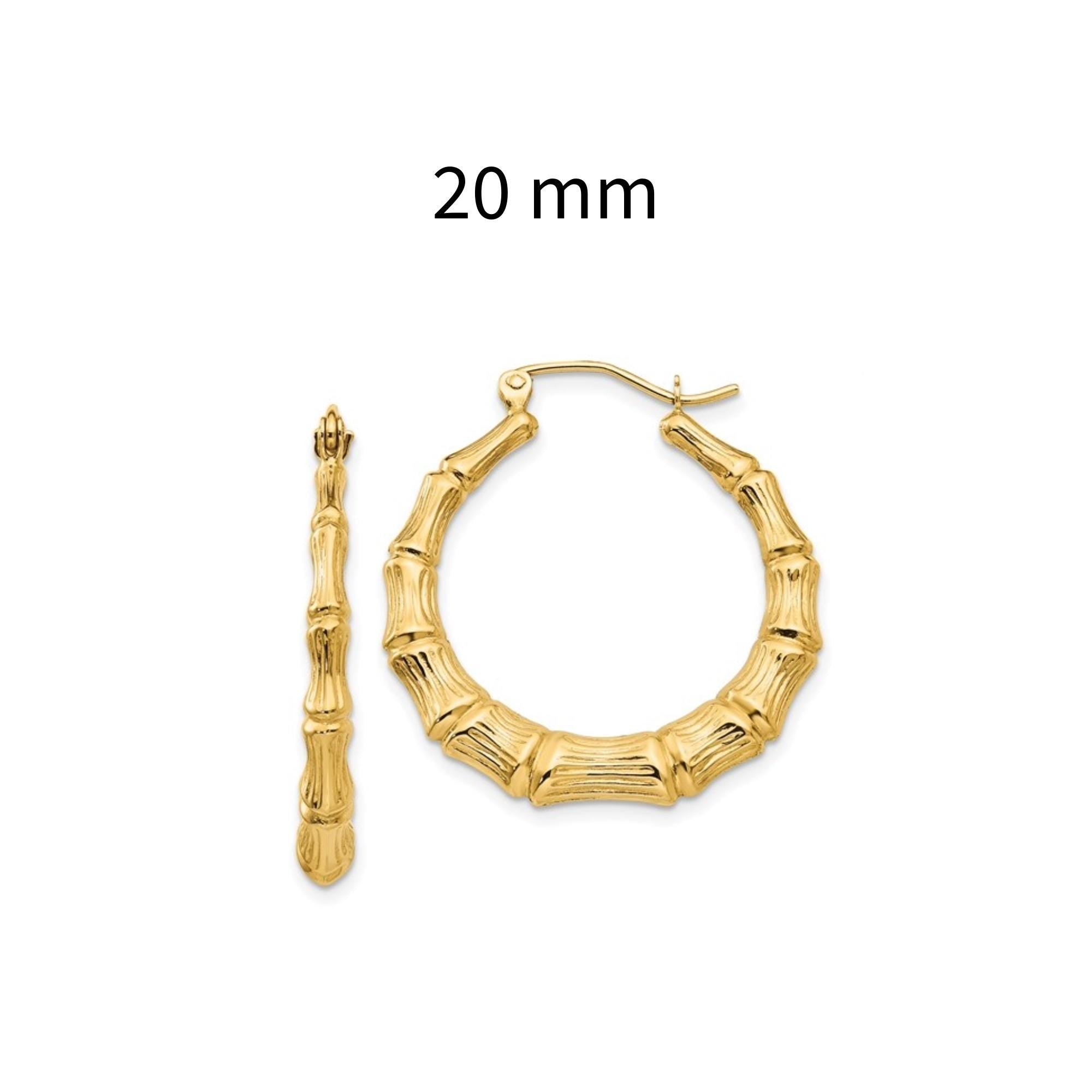 14K Yellow Gold Bamboo Hoop Earrings  Lightweight Polished Hoops in 20mm, 33mm, or 54mm  Gift Box Included