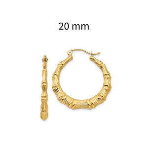 20mm 14K gold bamboo hoop earring, front and side