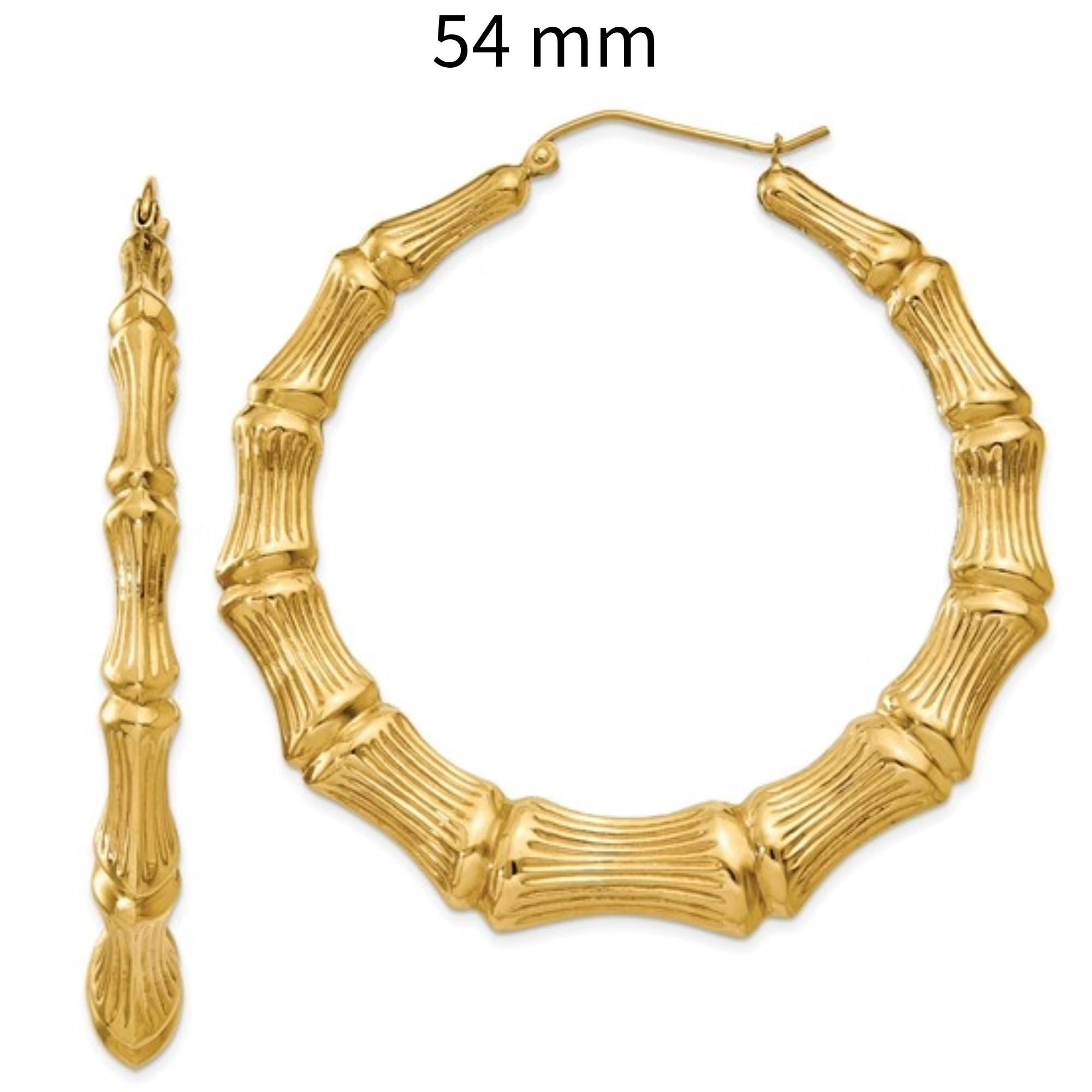 14K Yellow Gold Bamboo Hoop Earrings  Lightweight Polished Hoops in 20mm, 33mm, or 54mm  Gift Box Included