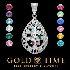 Personalized Tree of Life Pendant: Custom Birthstone Sterling Silver Family Keepsake