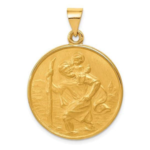 Front of the 18K gold Saint Christopher medal with the saint crossing the water