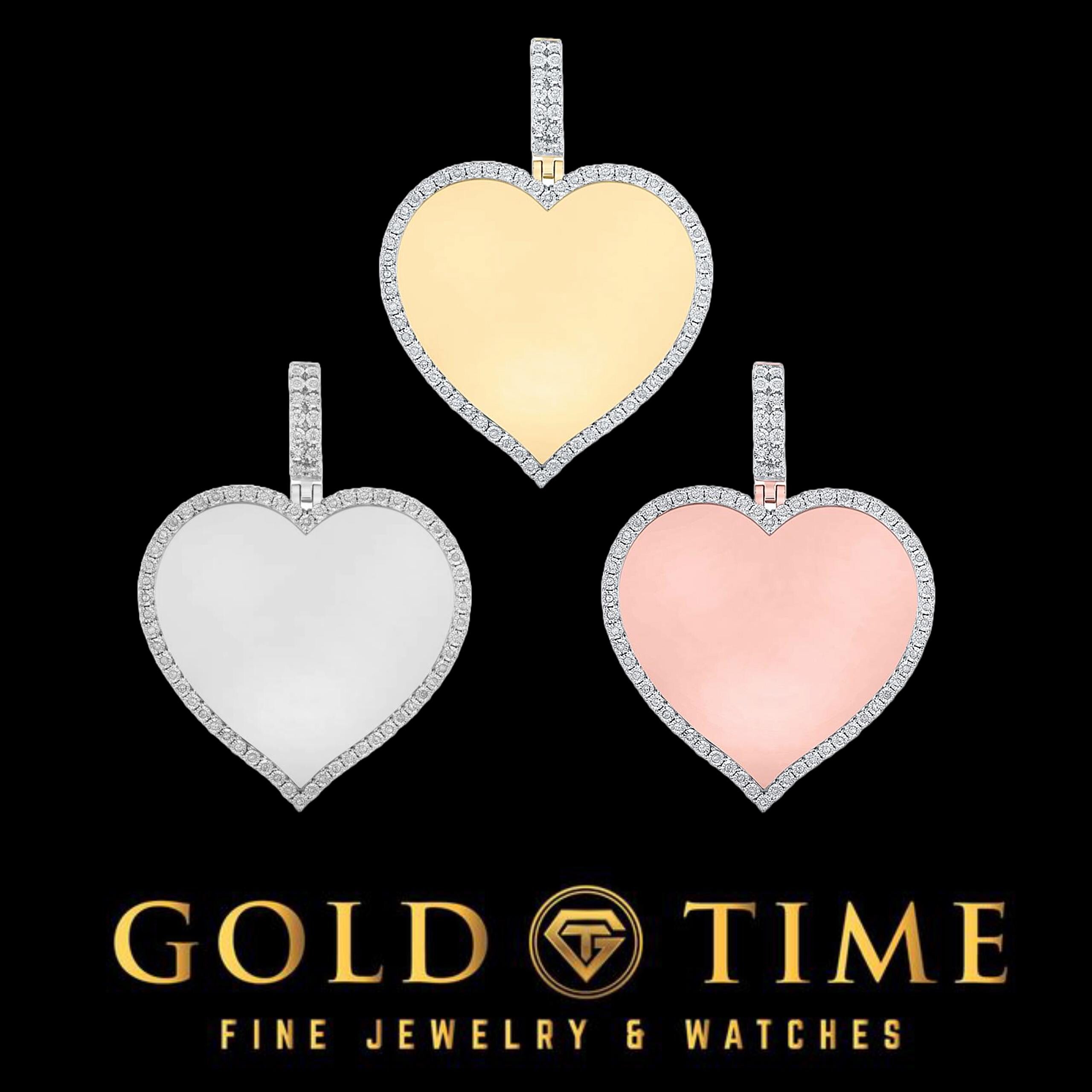 10K Gold Heart Pendant with Diamonds  1/5 Cttw Natural Diamonds, Memorial Photo Option, Engravable, Gift Box Included