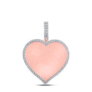Rose gold heart pendant with natural diamond border and diamond bail, polished blank center