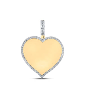 Yellow gold heart pendant framed in natural diamonds with a polished center for a photo or engraving