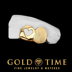 Custom Double Tooth Cap Grillz with Heart Cutout & Diamond Dust | Handmade Open Face Grill | Personalized Custom Grillz with Impression Kit