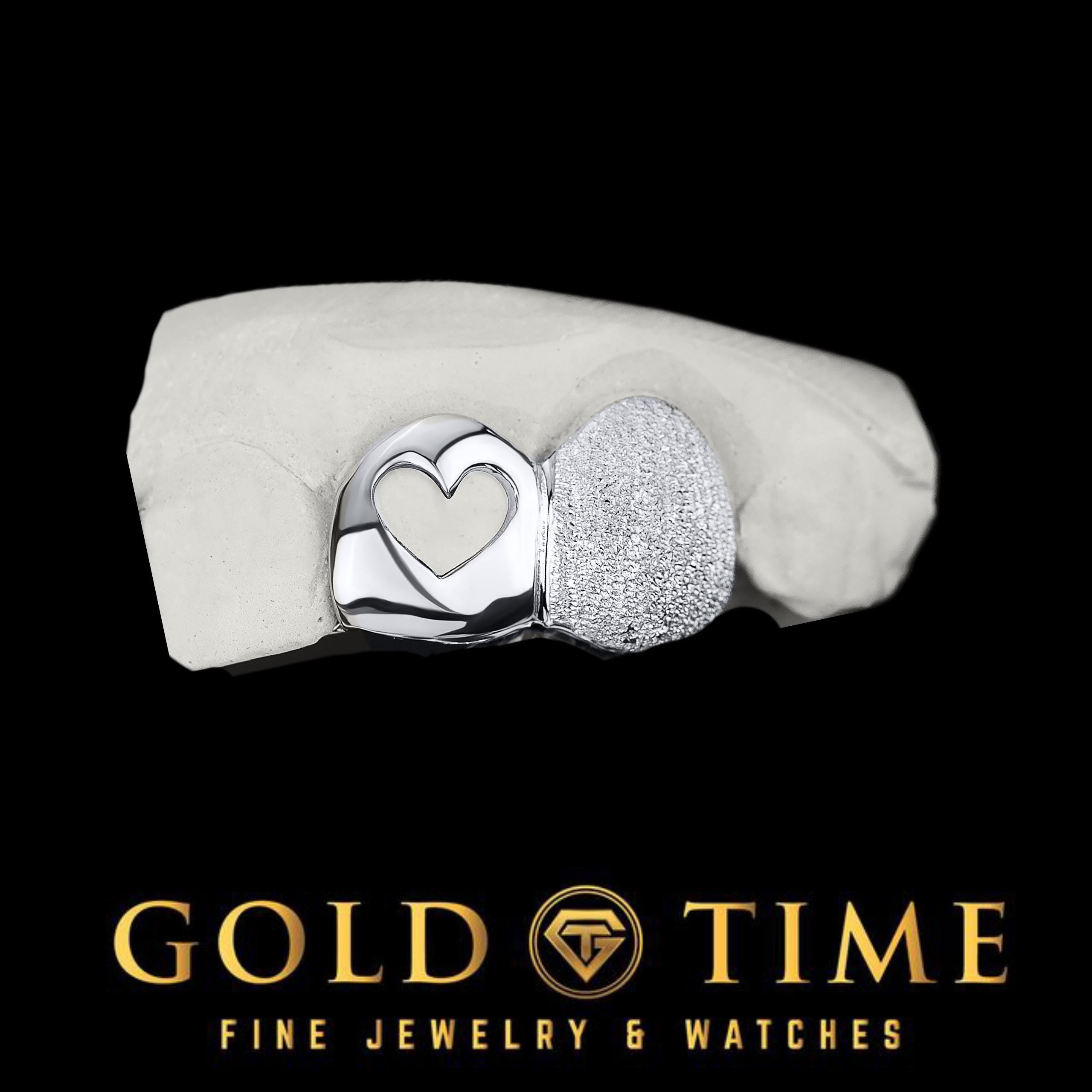 Custom Double Tooth Cap Grillz with Heart Cutout & Diamond Dust | Handmade Open Face Grill | Personalized Custom Grillz with Impression Kit