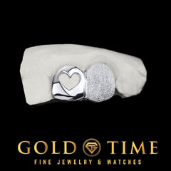 Custom Double Tooth Cap Grillz with Heart Cutout & Diamond Dust | Handmade Open Face Grill | Personalized Custom Grillz with Impression Kit