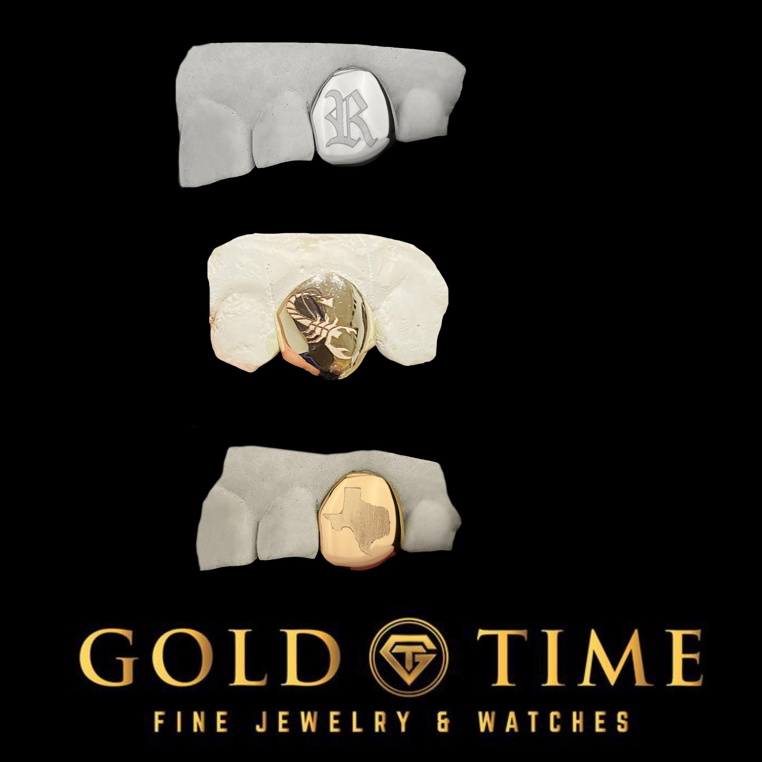 Custom Single Cap Grill with Engraving - Personalized Tooth Cap - Handmade Gold, Silver, Rose Gold Grillz - Includes Impression Kit