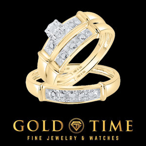 Gold plated his and hers diamond trio wedding ring set