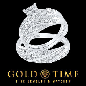 10K white gold his and hers diamond trio ring set