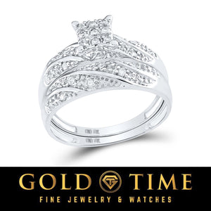 Women's 10K white gold diamond engagement ring and matching band