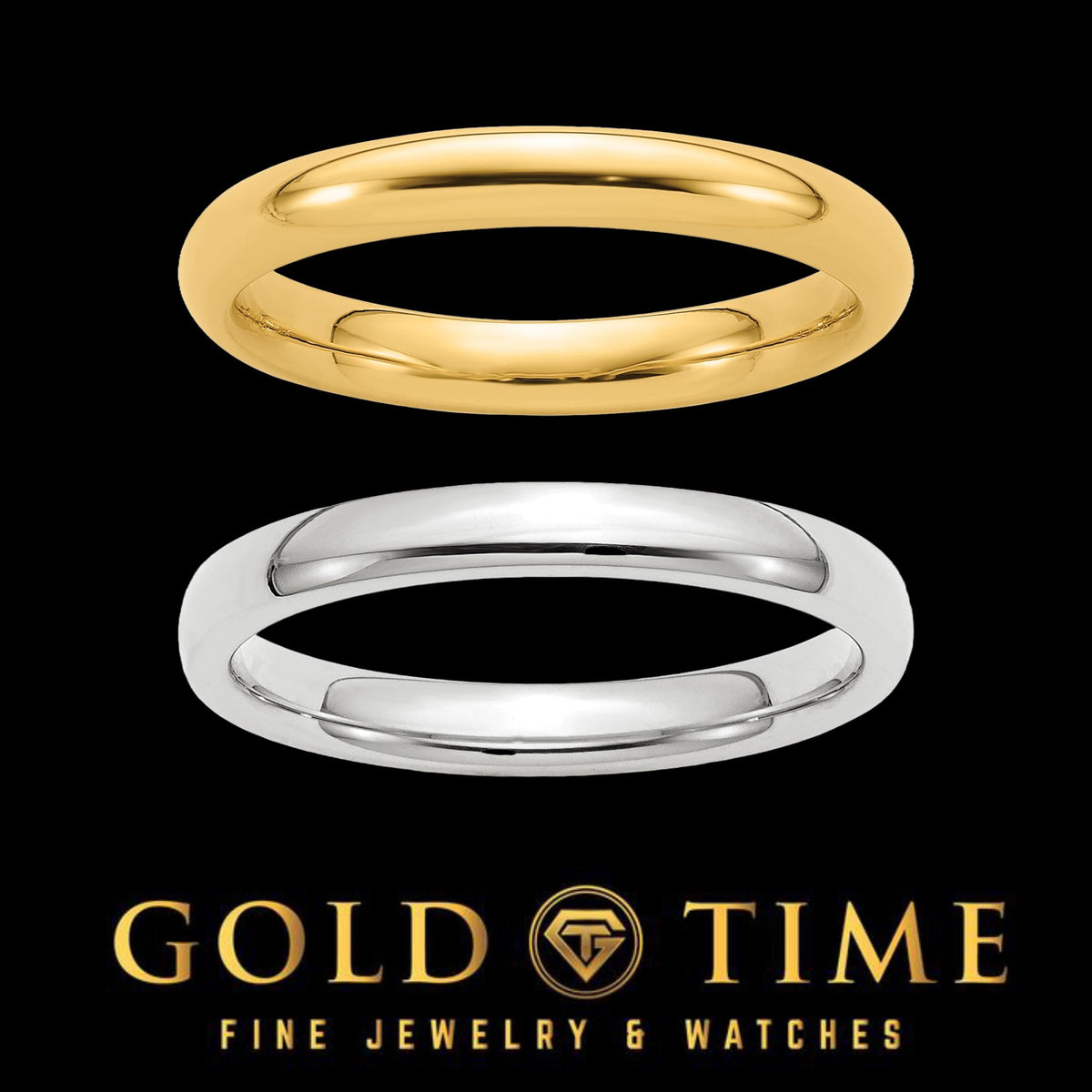 Personalized 3mm Classic Comfort Fit Domed Wedding Band - Silver, 10k, 14k